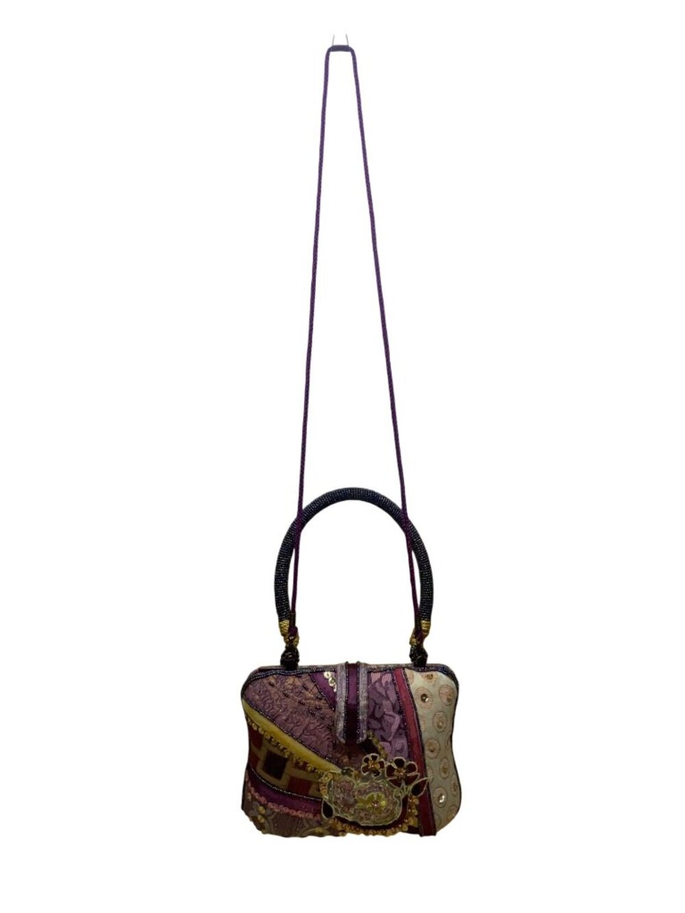 Bohemian Women’s Purple Patchwork Beaded Handbag With Embellished Details